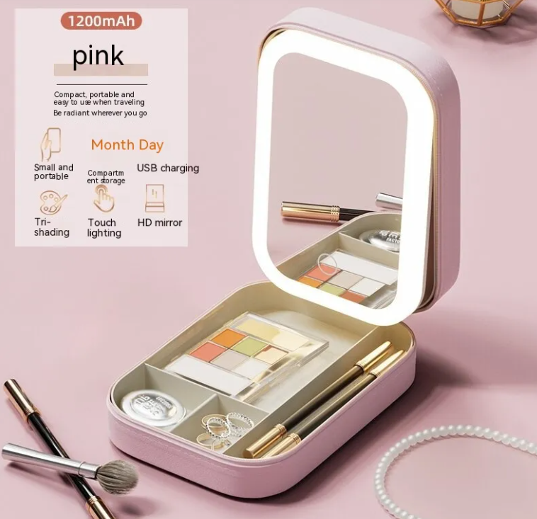Makeup Storage Box with LED Light – Portable Dustproof Organizer