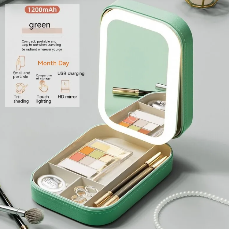 Makeup Storage Box with LED Light – Portable Dustproof Organizer