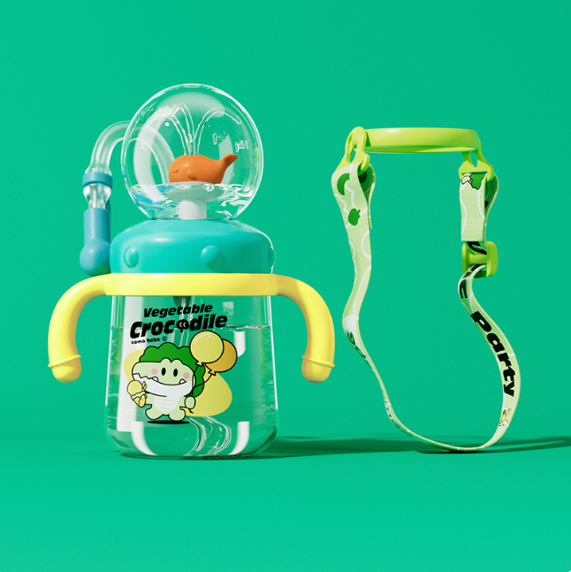 Kids Whale Water Bottle – Leakproof Tritan Sippy Cup with Cartoon Design