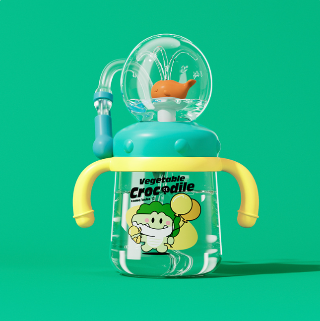 Kids Whale Water Bottle – Leakproof Tritan Sippy Cup with Cartoon Design