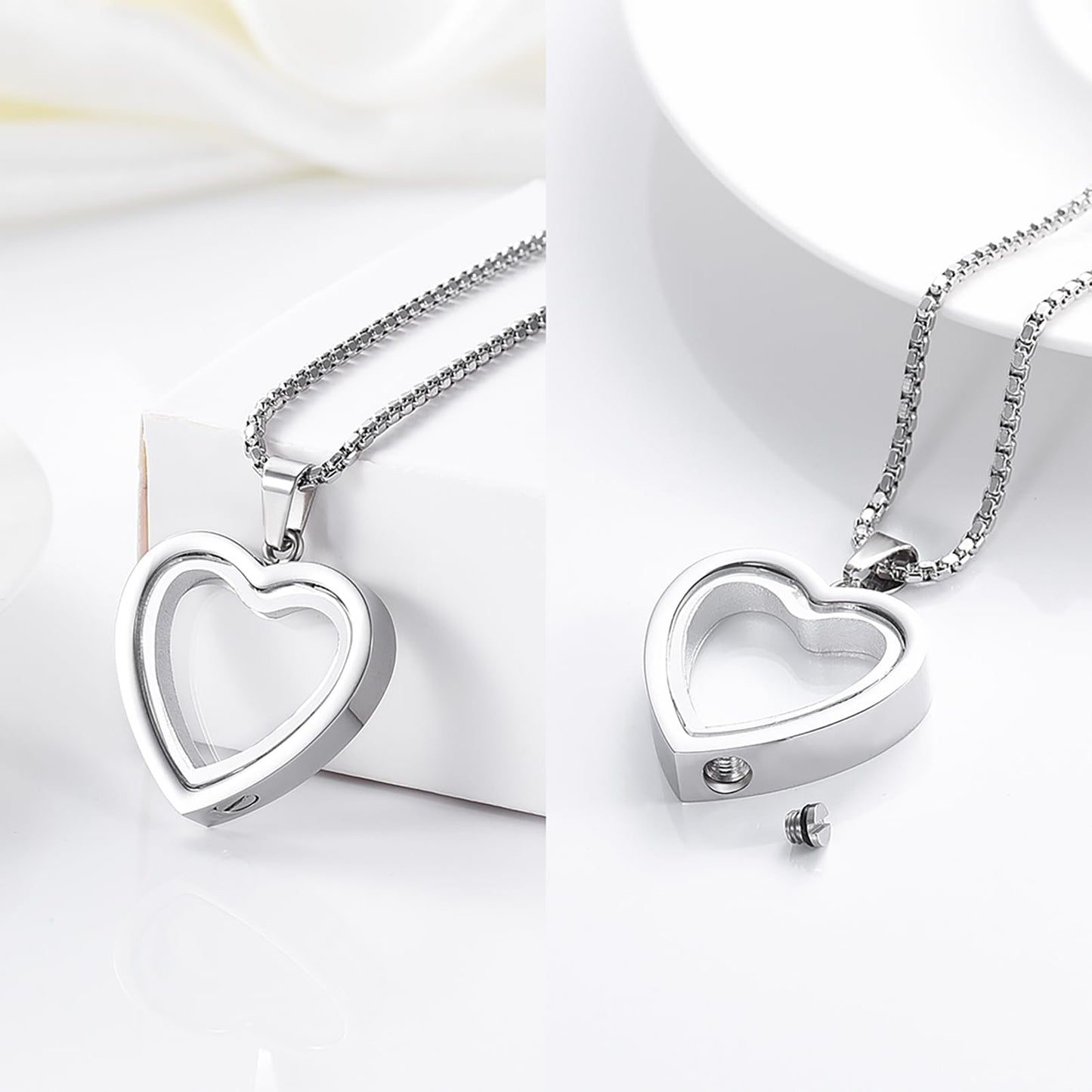 Glass Heart Cremation Urn Necklace – Memorial Keepsake Jewelry for Ashes