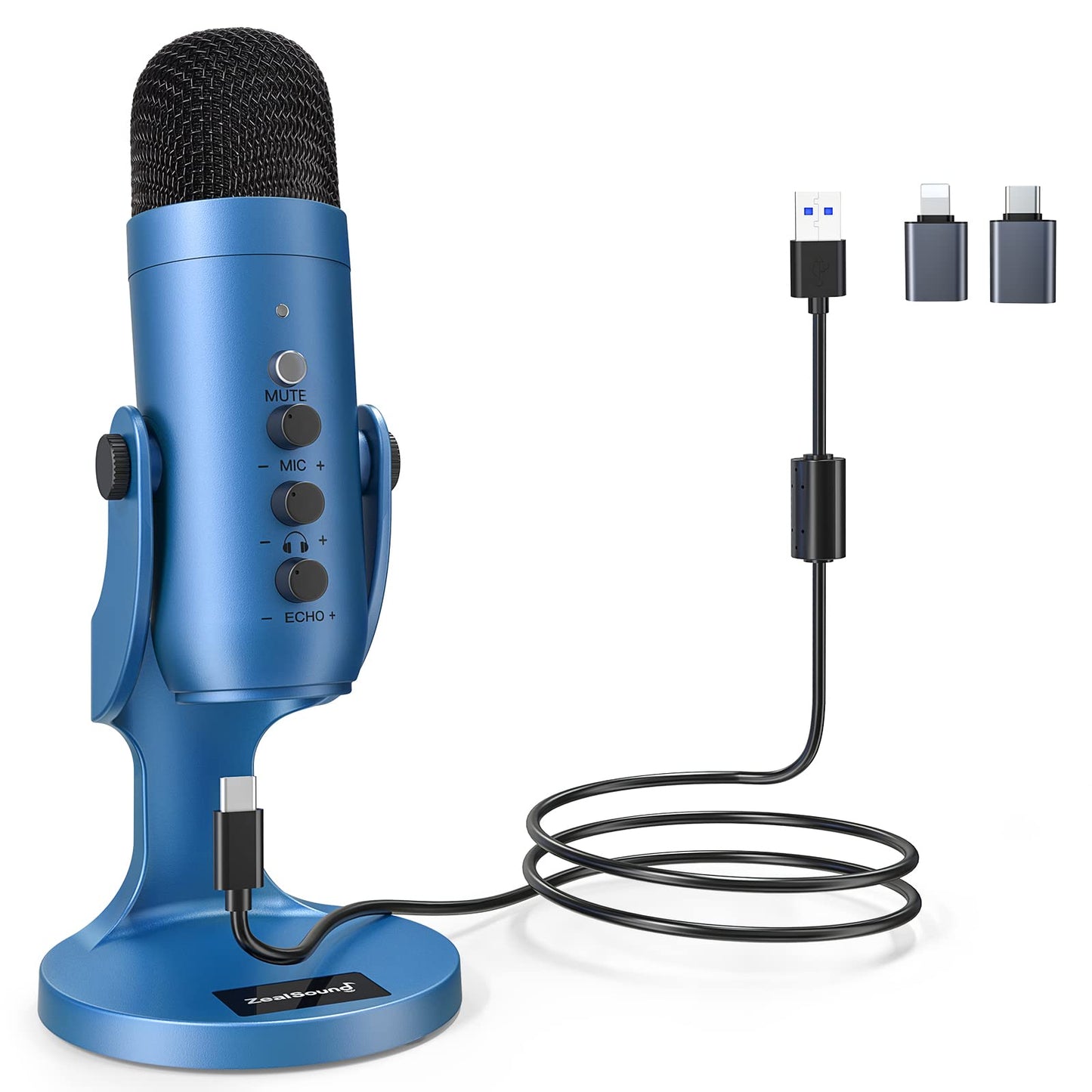 ZealSound Podcast Microphone for PC, Noise Cancellation USB Mic with Gain, Volume Adjustment & Mute Button, Monitoring & Echo, for YouTube, TikTok, Podcasting, Streaming, iPhone, iPad, Android, Mac