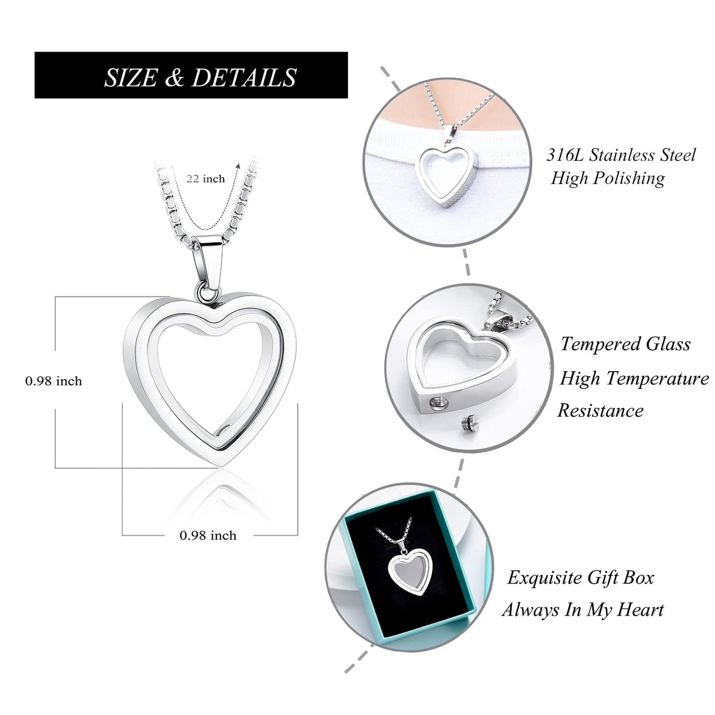 Glass Heart Cremation Urn Necklace – Memorial Keepsake Jewelry for Ashes