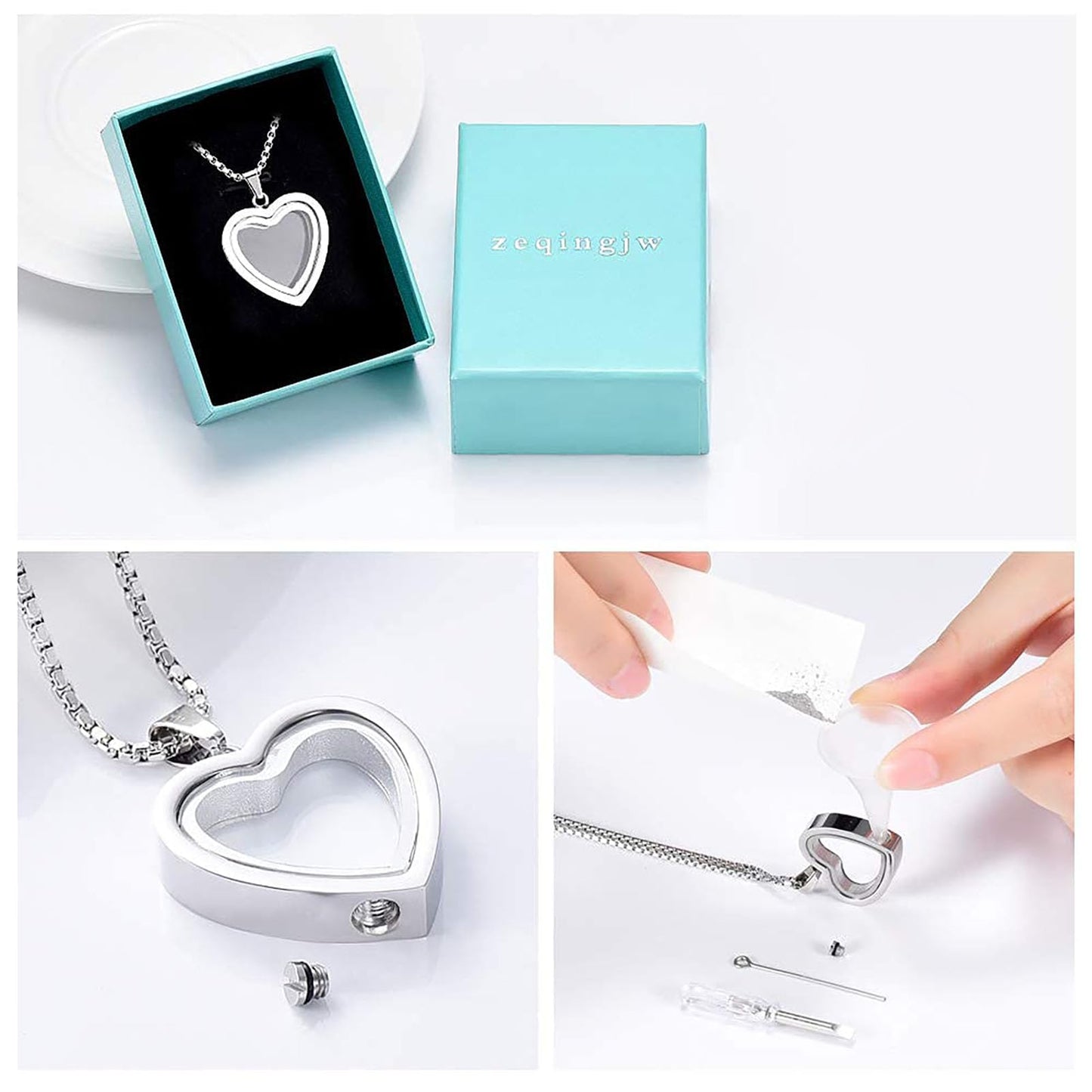 Glass Heart Cremation Urn Necklace – Memorial Keepsake Jewelry for Ashes