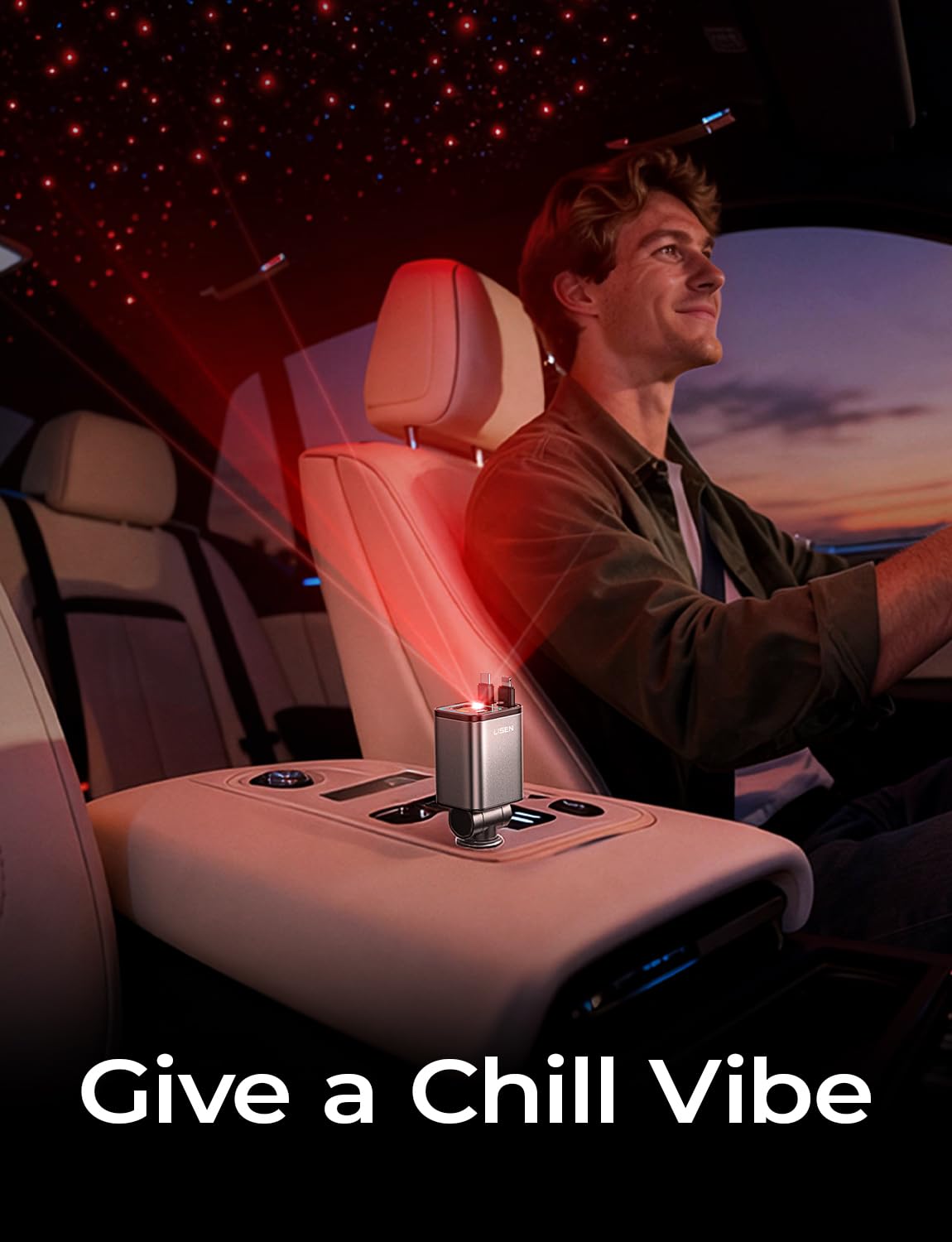 LISEN 4-in-1 Retractable Car Charger – 84W USB-C Fast Charge for iPhone & Samsung