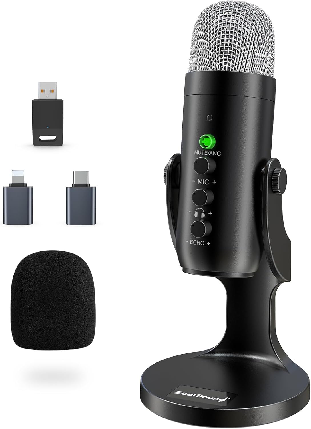 ZealSound Podcast Microphone for PC, Noise Cancellation USB Mic with Gain, Volume Adjustment & Mute Button, Monitoring & Echo, for YouTube, TikTok, Podcasting, Streaming, iPhone, iPad, Android, Mac