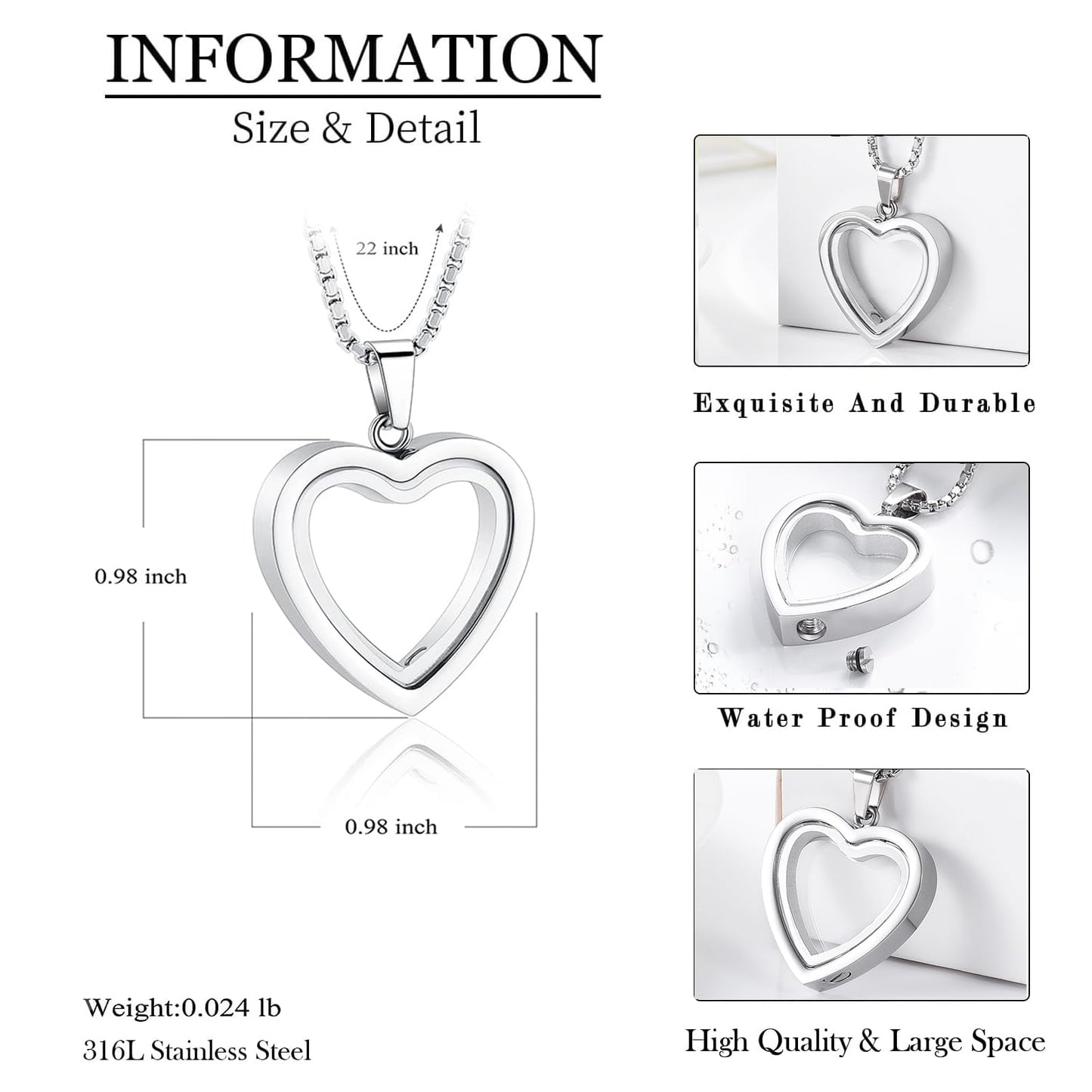 Glass Heart Cremation Urn Necklace – Memorial Keepsake Jewelry for Ashes