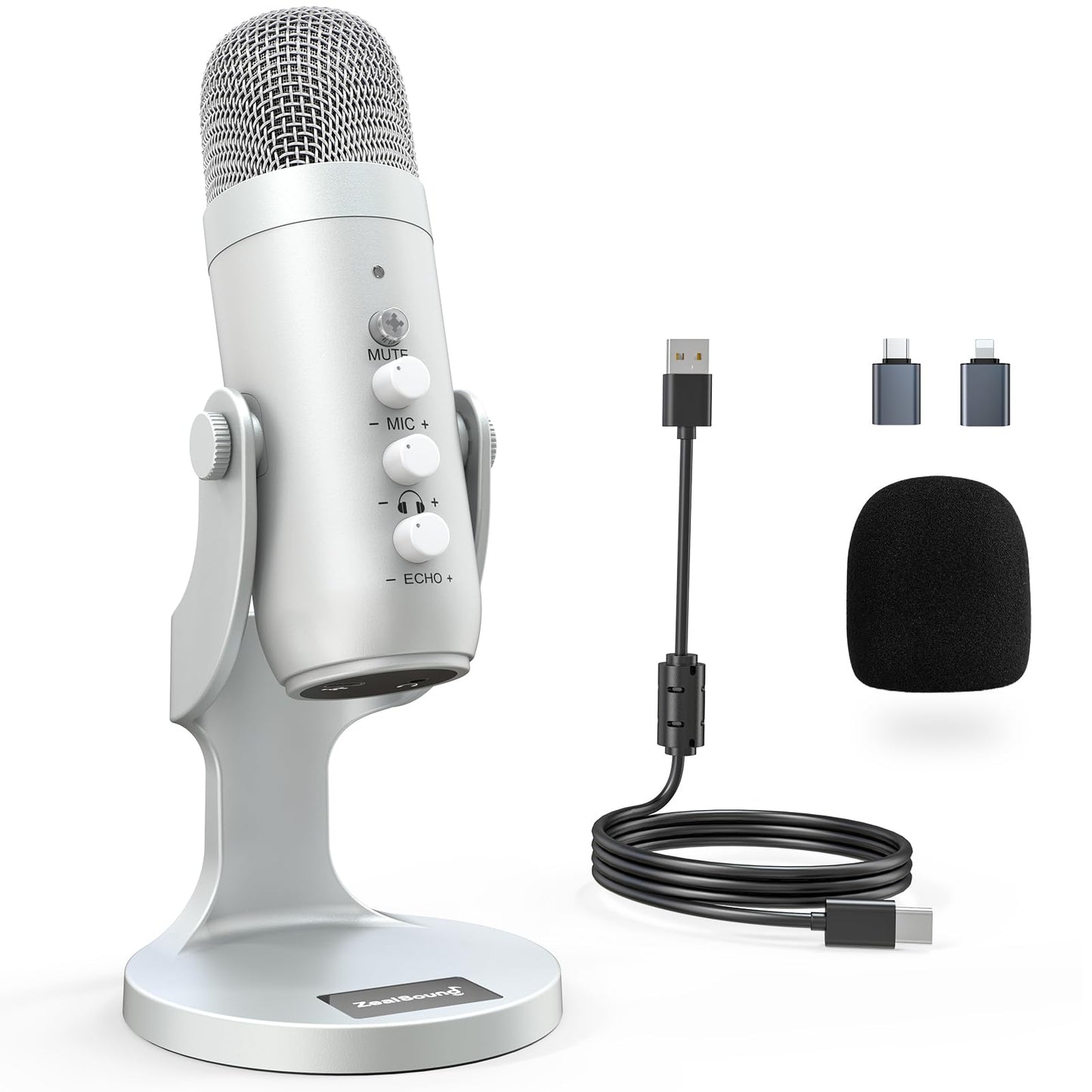 ZealSound Podcast Microphone for PC, Noise Cancellation USB Mic with Gain, Volume Adjustment & Mute Button, Monitoring & Echo, for YouTube, TikTok, Podcasting, Streaming, iPhone, iPad, Android, Mac