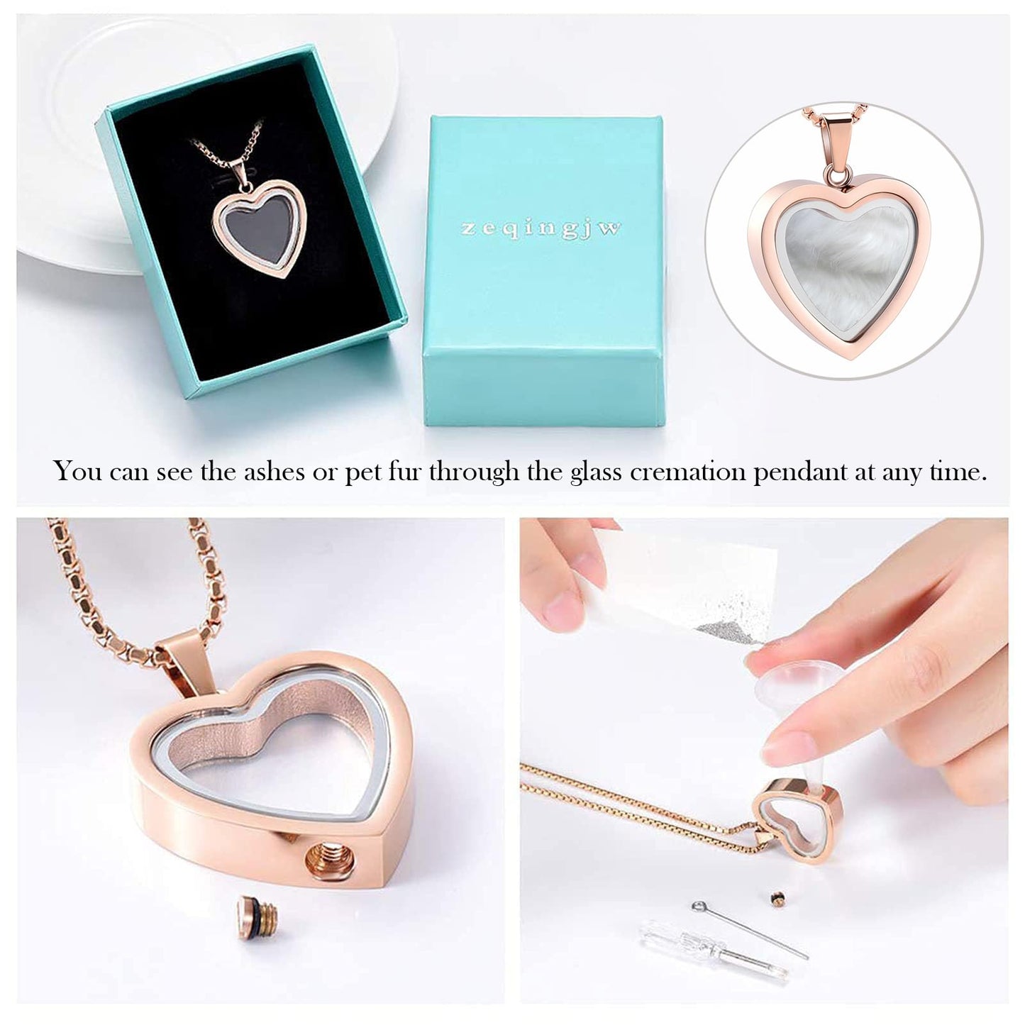 Glass Heart Cremation Urn Necklace – Memorial Keepsake Jewelry for Ashes
