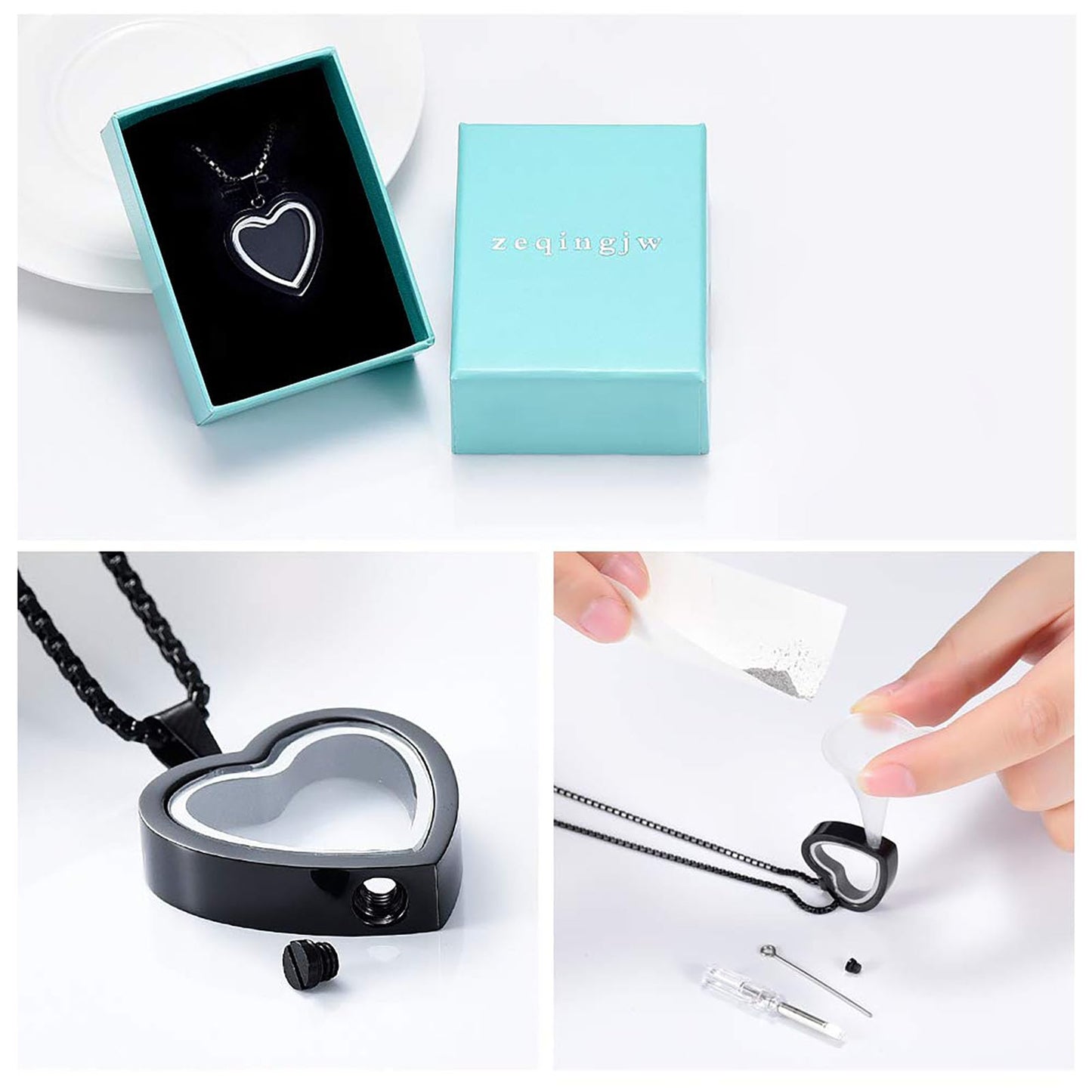 Glass Heart Cremation Urn Necklace – Memorial Keepsake Jewelry for Ashes