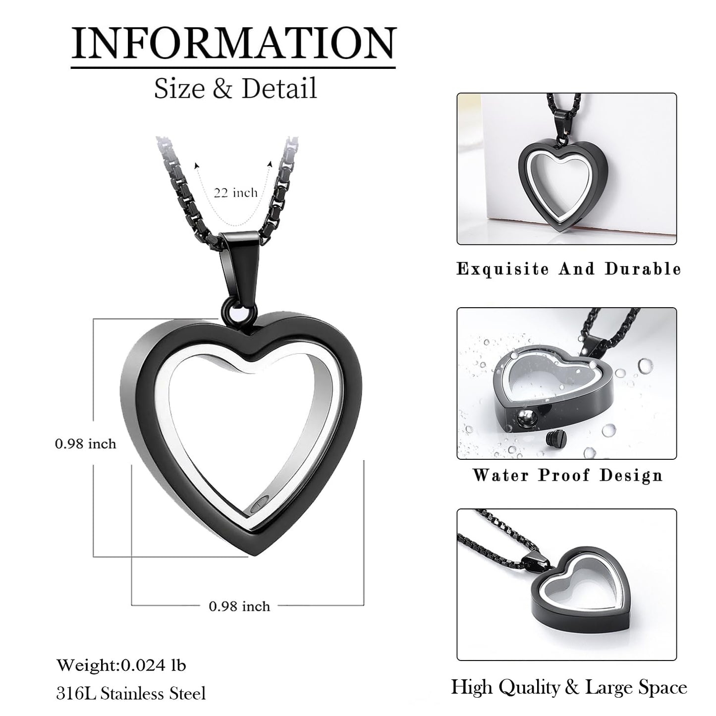 Glass Heart Cremation Urn Necklace – Memorial Keepsake Jewelry for Ashes