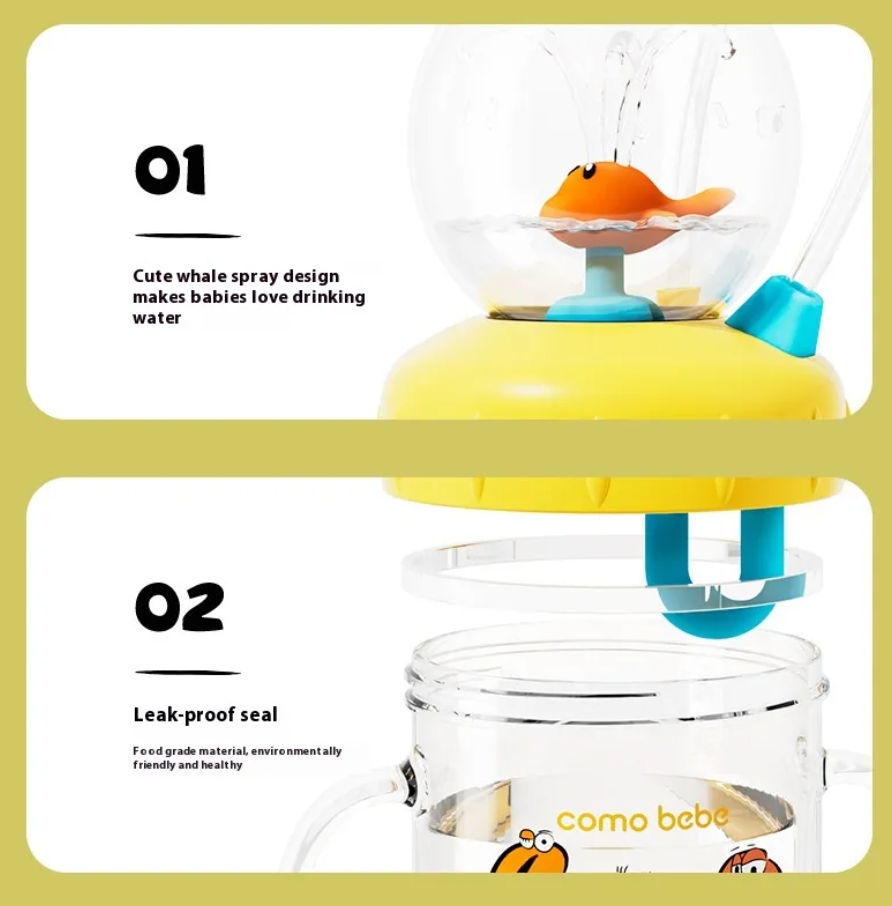 Kids Whale Water Bottle – Leakproof Tritan Sippy Cup with Cartoon Design