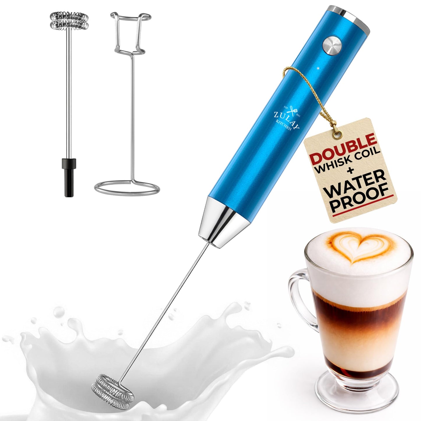 Zulay Milk Boss Frother Wand with Stand & Batteries
