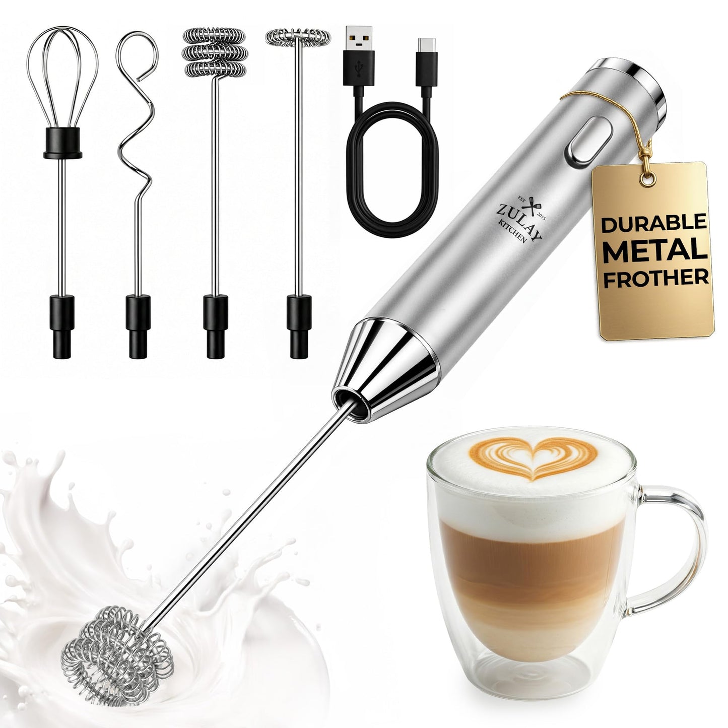 Zulay Milk Boss Frother Wand with Stand & Batteries