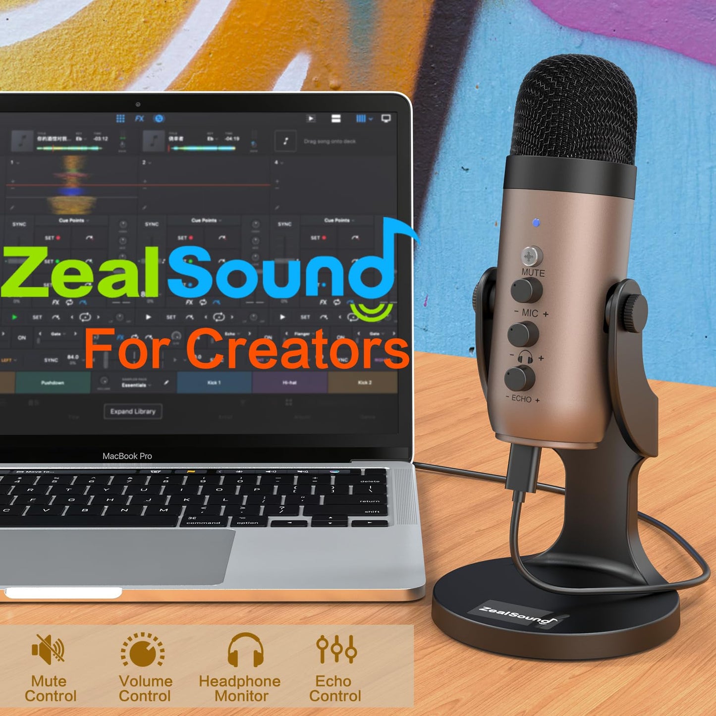 ZealSound Podcast Microphone for PC, Noise Cancellation USB Mic with Gain, Volume Adjustment & Mute Button, Monitoring & Echo, for YouTube, TikTok, Podcasting, Streaming, iPhone, iPad, Android, Mac