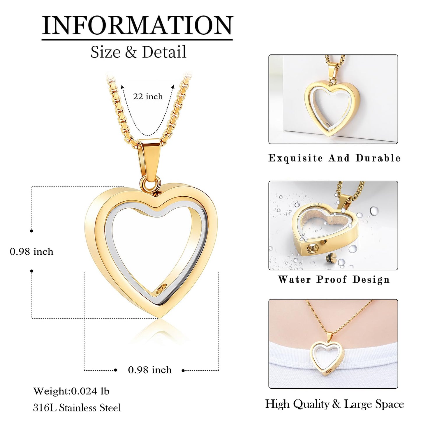 Glass Heart Cremation Urn Necklace – Memorial Keepsake Jewelry for Ashes