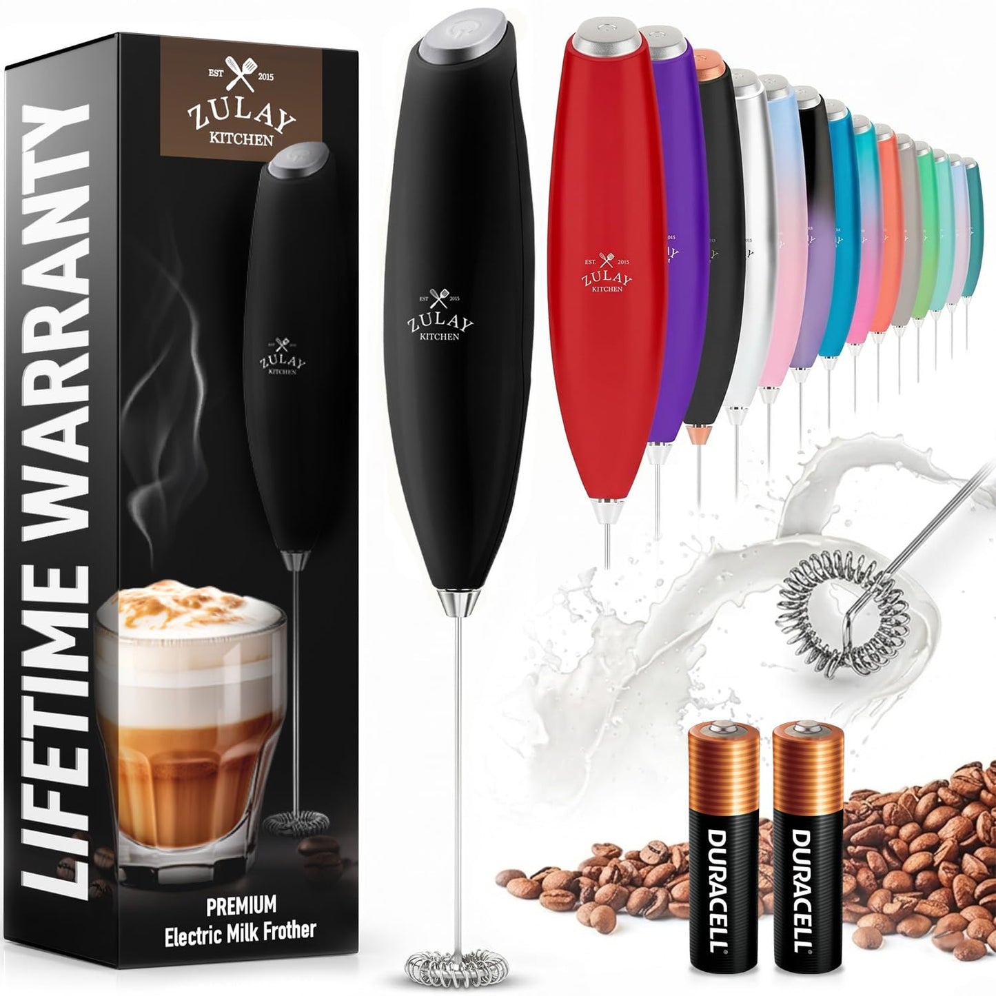 Zulay Milk Boss Frother Wand with Stand & Batteries