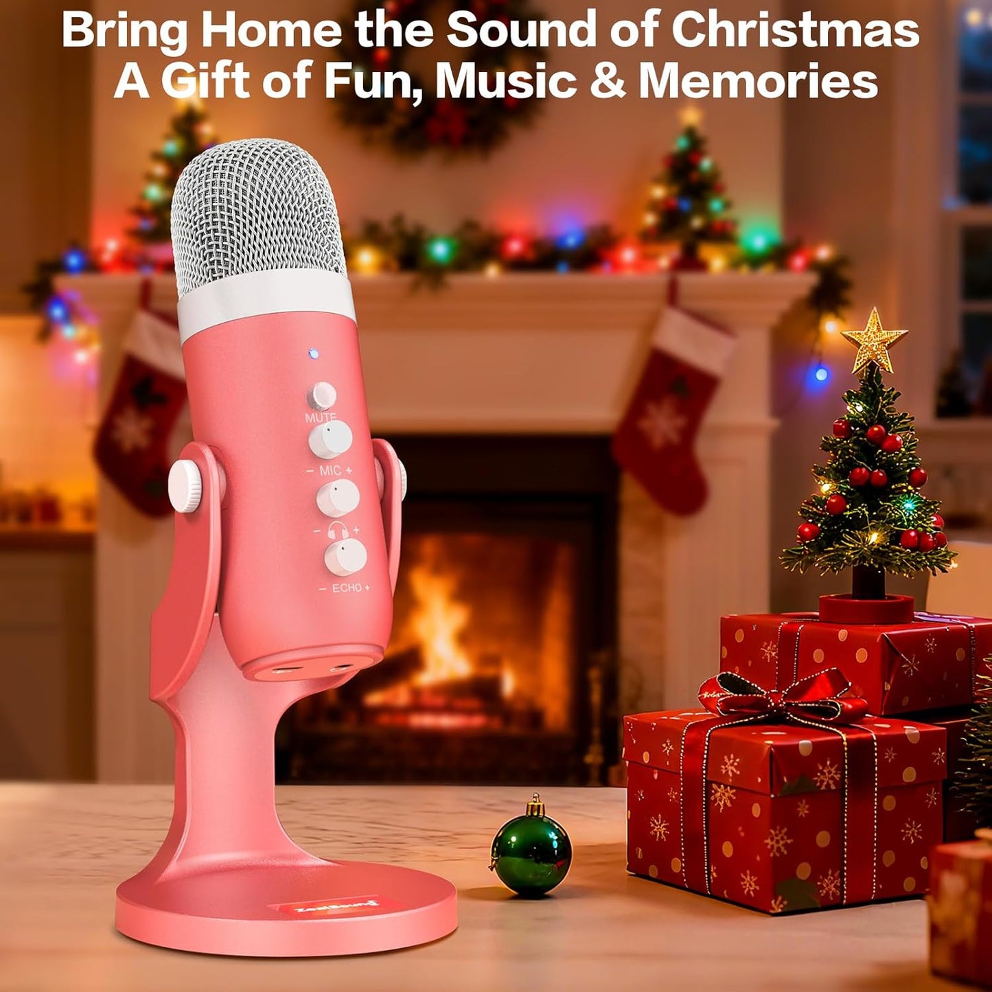 ZealSound K66 Pink USB Microphone — ASMR, Podcasting & Streaming with Noise Cancellation