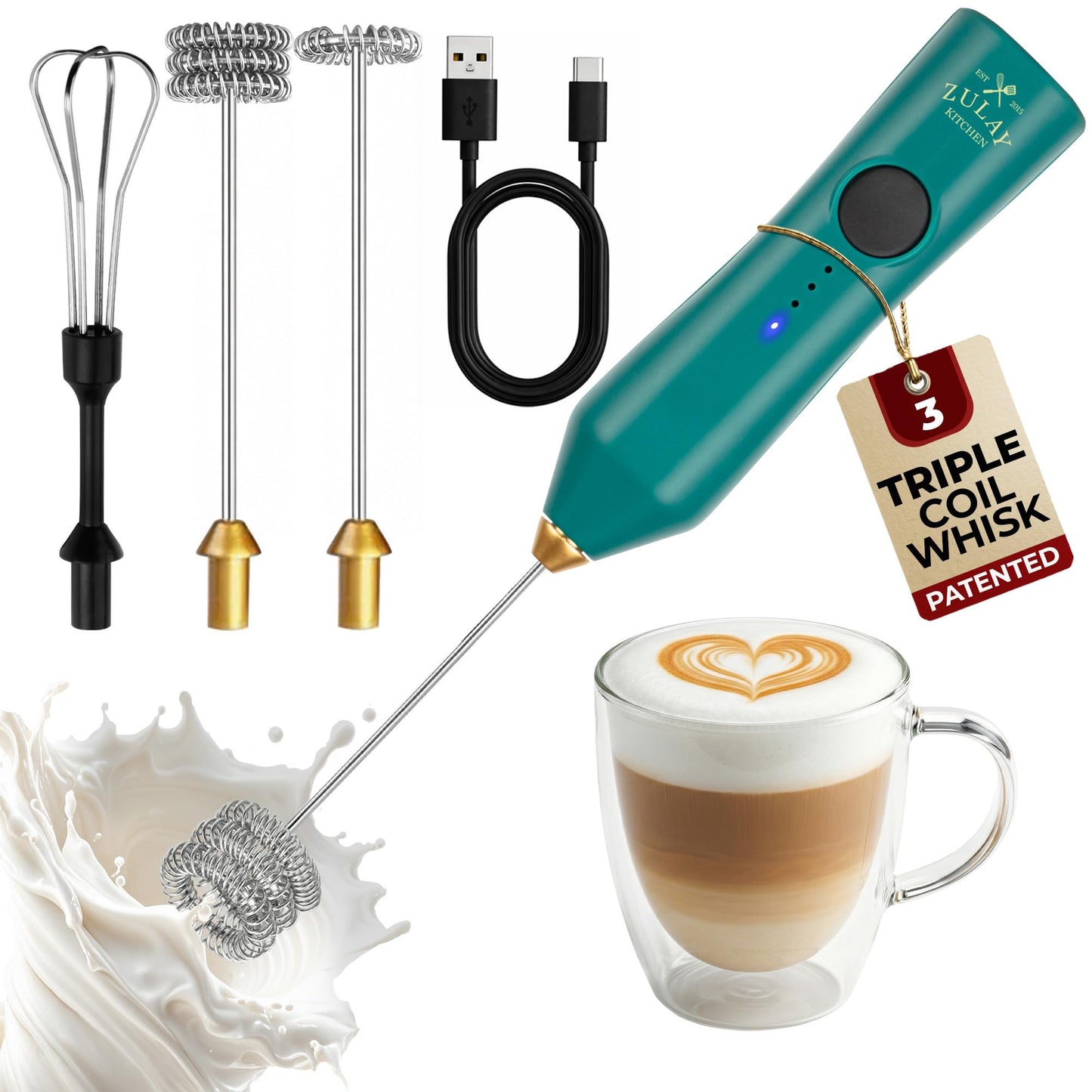 Zulay Milk Boss Frother Wand with Stand & Batteries