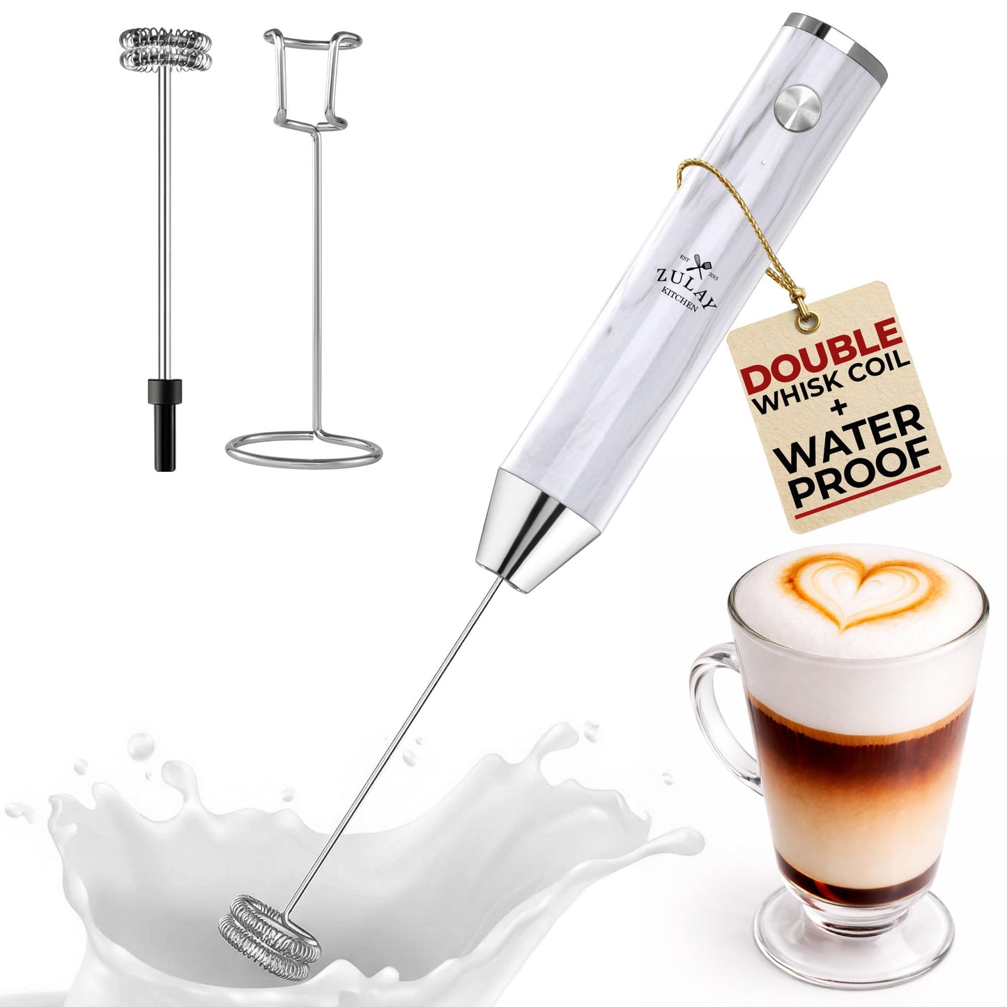 Zulay Milk Boss Frother Wand with Stand & Batteries