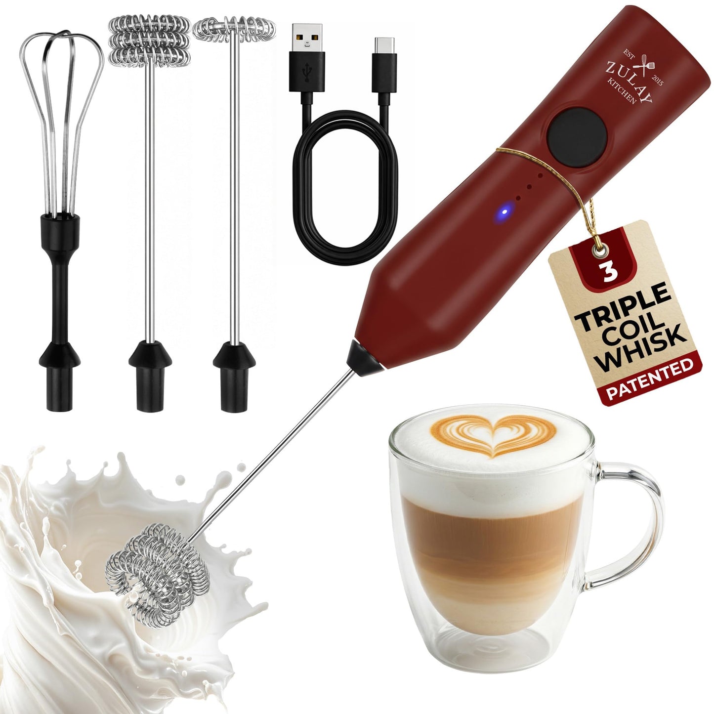 Zulay Milk Boss Frother Wand with Stand & Batteries