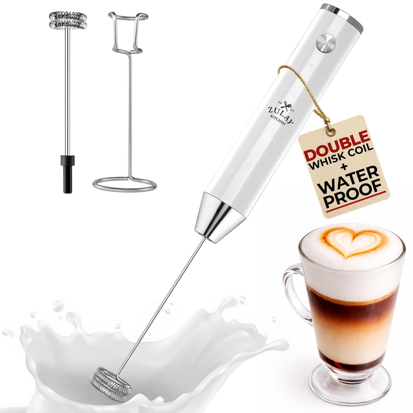 Zulay Milk Boss Frother Wand with Stand & Batteries