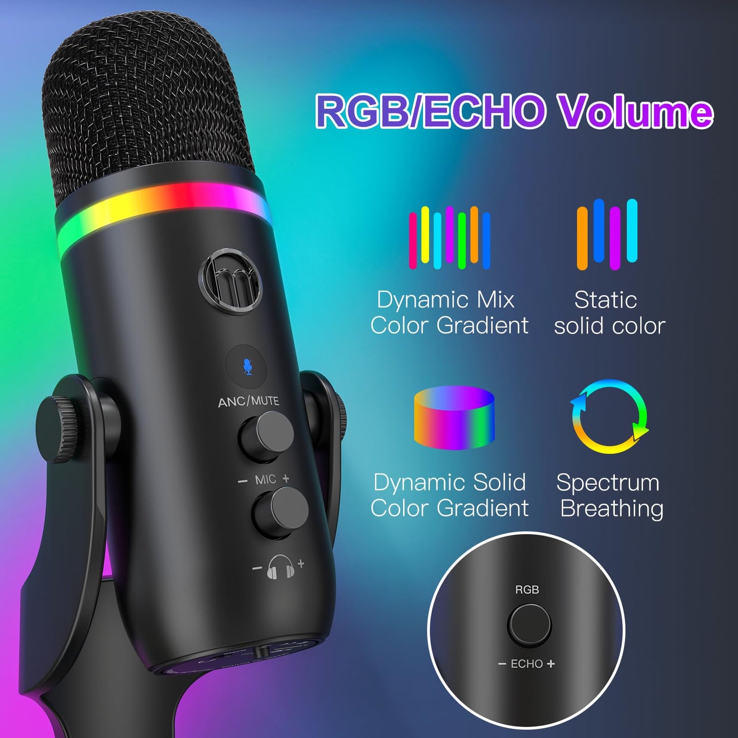 ZealSound Podcast Microphone for PC, Noise Cancellation USB Mic with Gain, Volume Adjustment & Mute Button, Monitoring & Echo, for YouTube, TikTok, Podcasting, Streaming, iPhone, iPad, Android, Mac