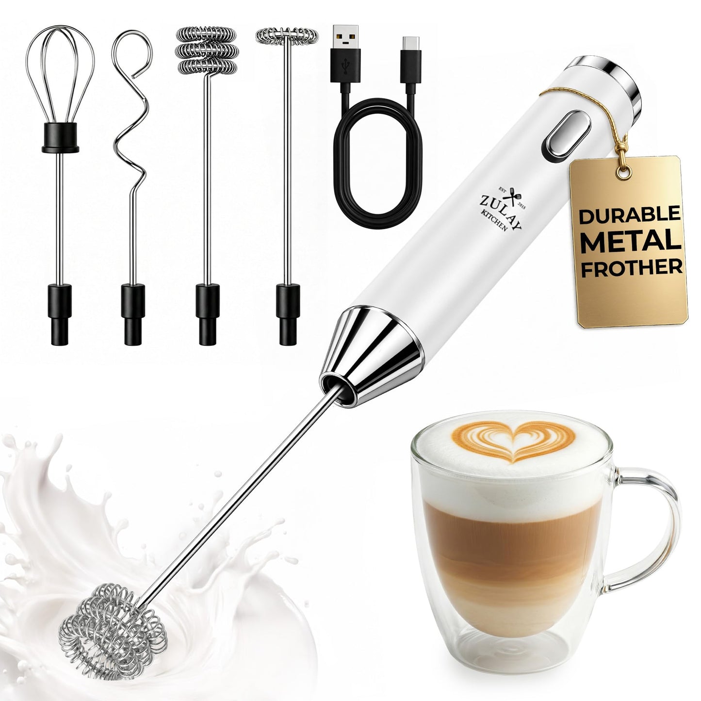 Zulay Milk Boss Frother Wand with Stand & Batteries