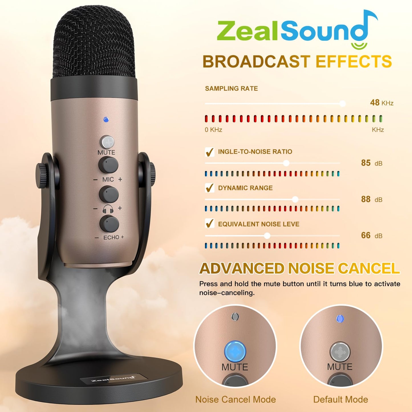 ZealSound Podcast Microphone for PC, Noise Cancellation USB Mic with Gain, Volume Adjustment & Mute Button, Monitoring & Echo, for YouTube, TikTok, Podcasting, Streaming, iPhone, iPad, Android, Mac