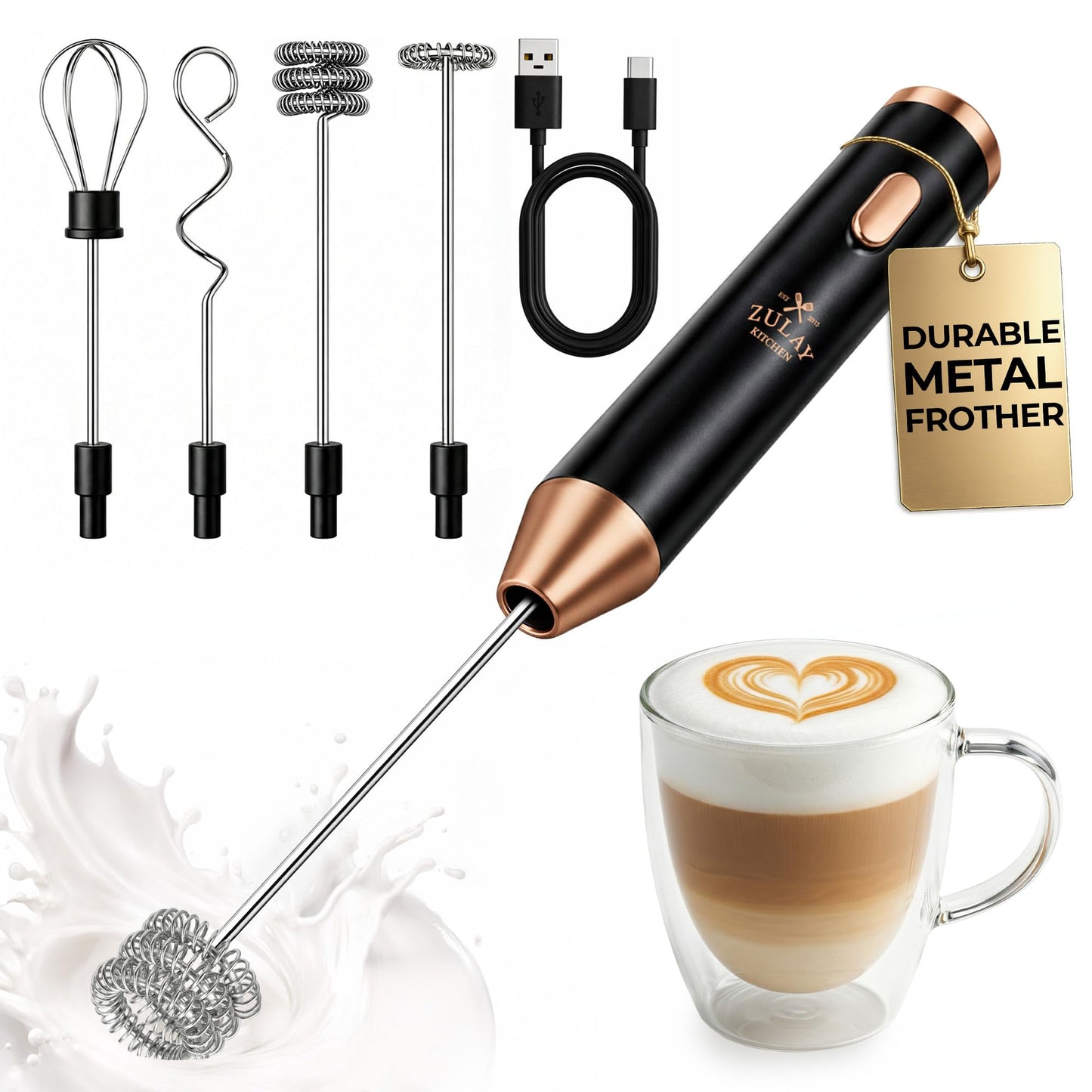 Zulay Milk Boss Frother Wand with Stand & Batteries