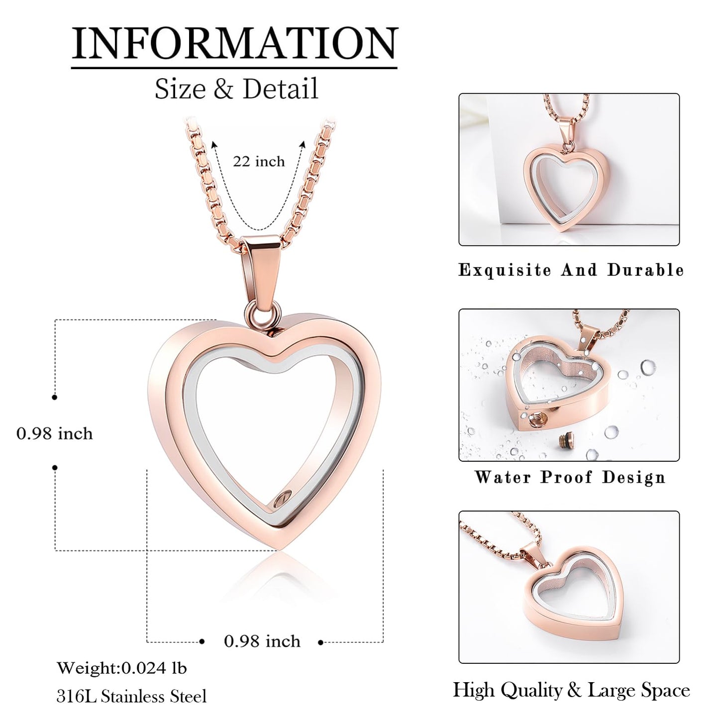 Glass Heart Cremation Urn Necklace – Memorial Keepsake Jewelry for Ashes