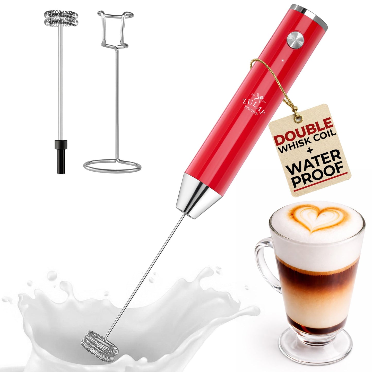Zulay Milk Boss Frother Wand with Stand & Batteries