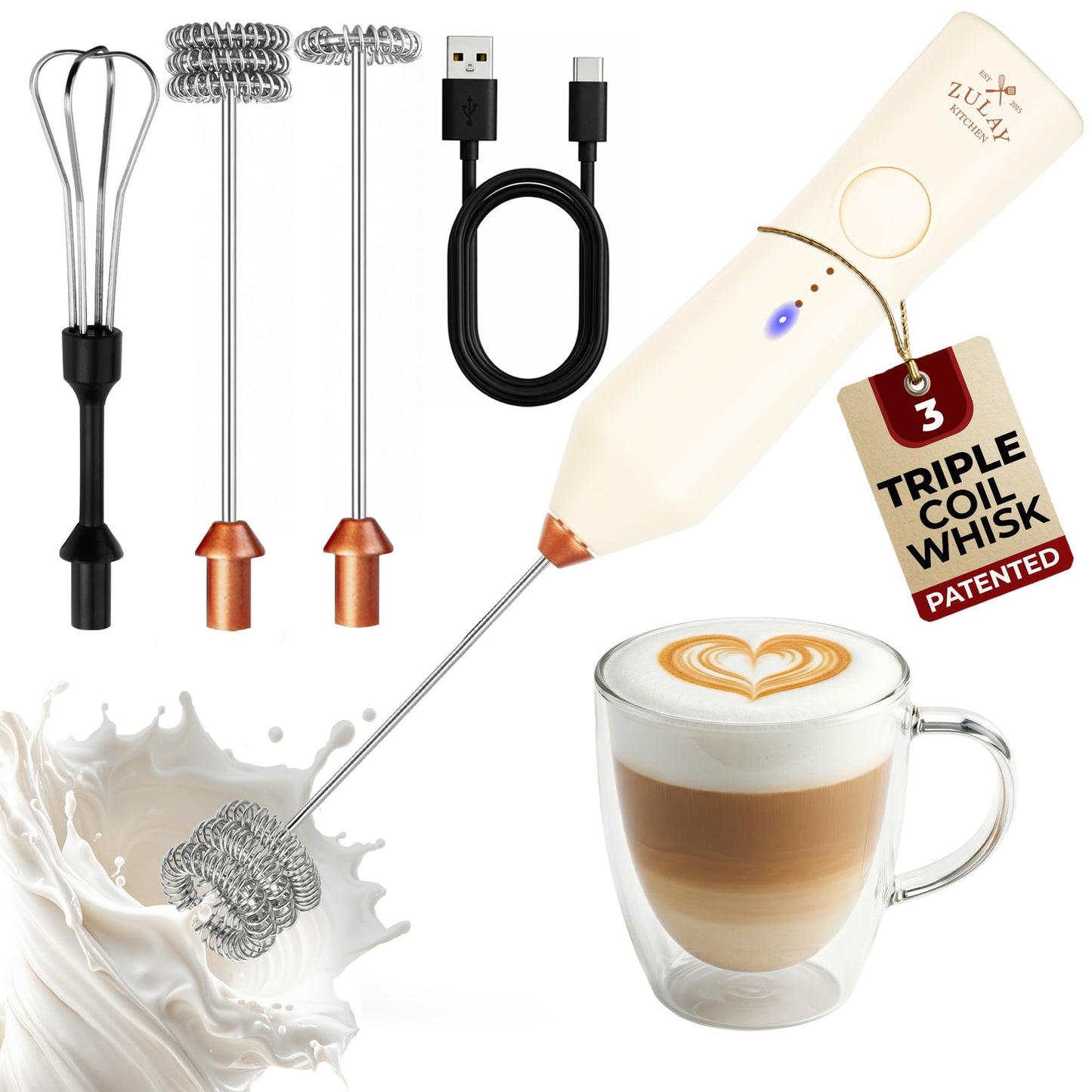 Zulay Milk Boss Frother Wand with Stand & Batteries