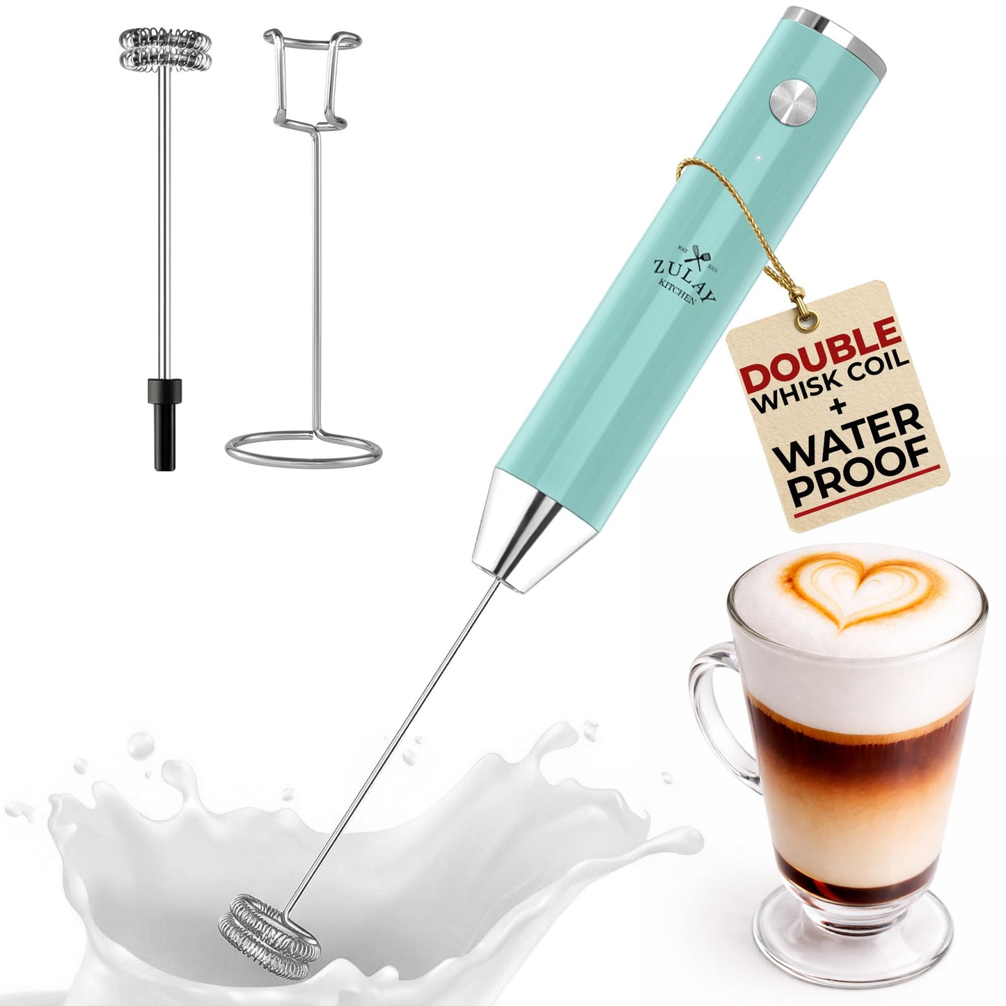 Zulay Milk Boss Frother Wand with Stand & Batteries