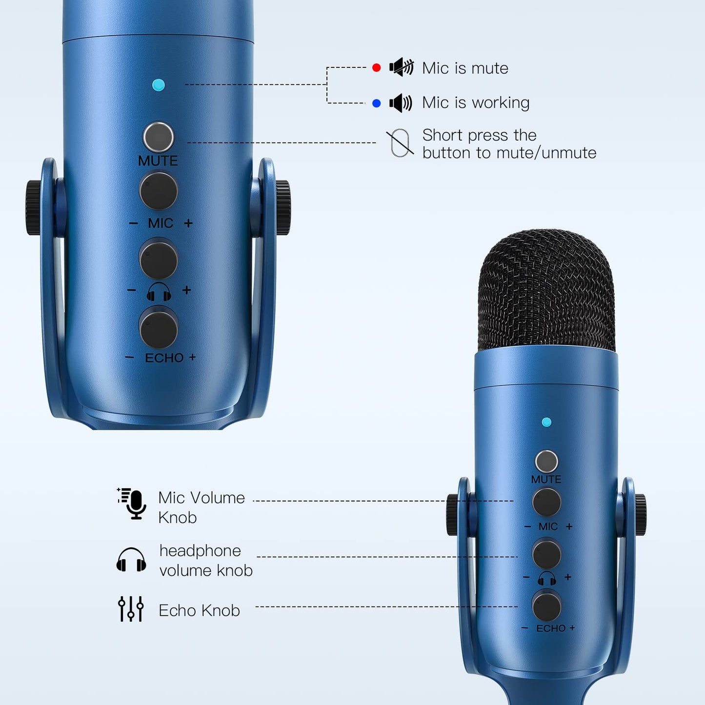 ZealSound Podcast Microphone for PC, Noise Cancellation USB Mic with Gain, Volume Adjustment & Mute Button, Monitoring & Echo, for YouTube, TikTok, Podcasting, Streaming, iPhone, iPad, Android, Mac