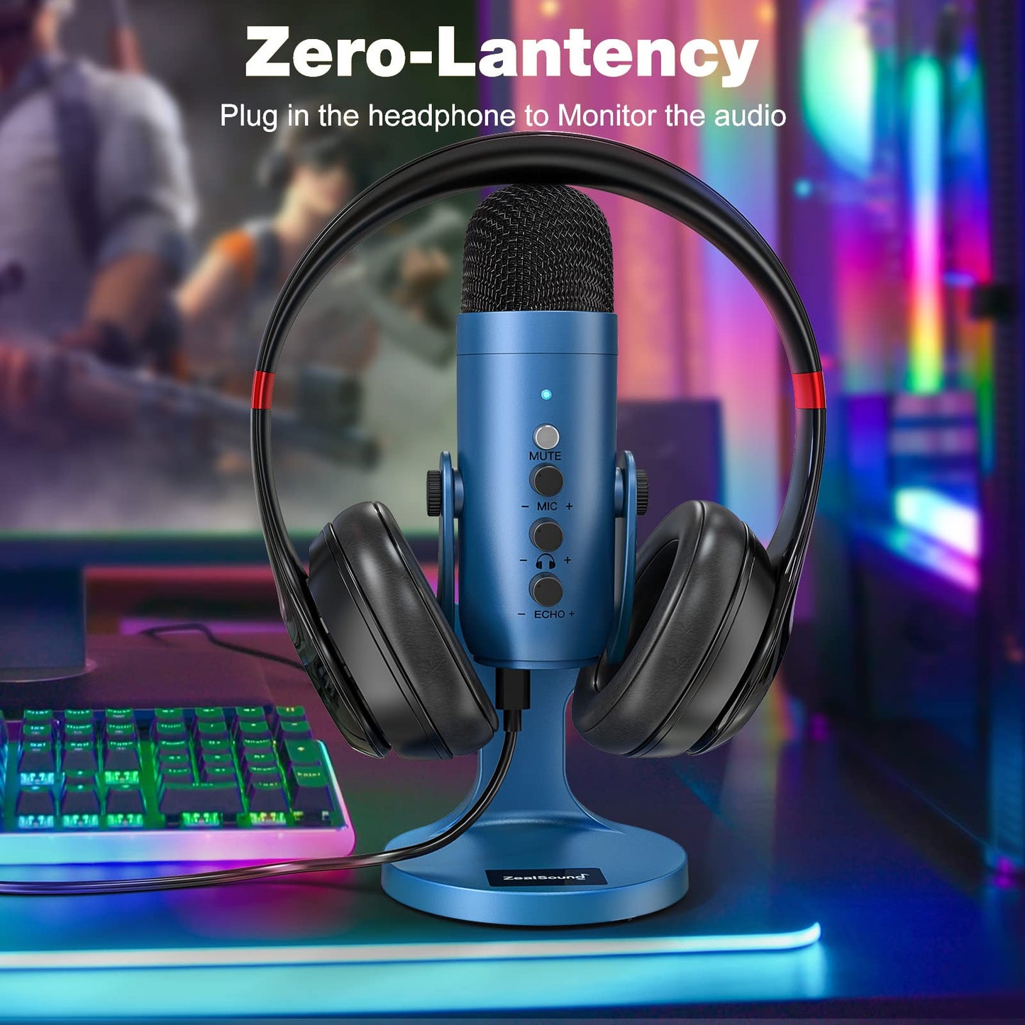 ZealSound Podcast Microphone for PC, Noise Cancellation USB Mic with Gain, Volume Adjustment & Mute Button, Monitoring & Echo, for YouTube, TikTok, Podcasting, Streaming, iPhone, iPad, Android, Mac