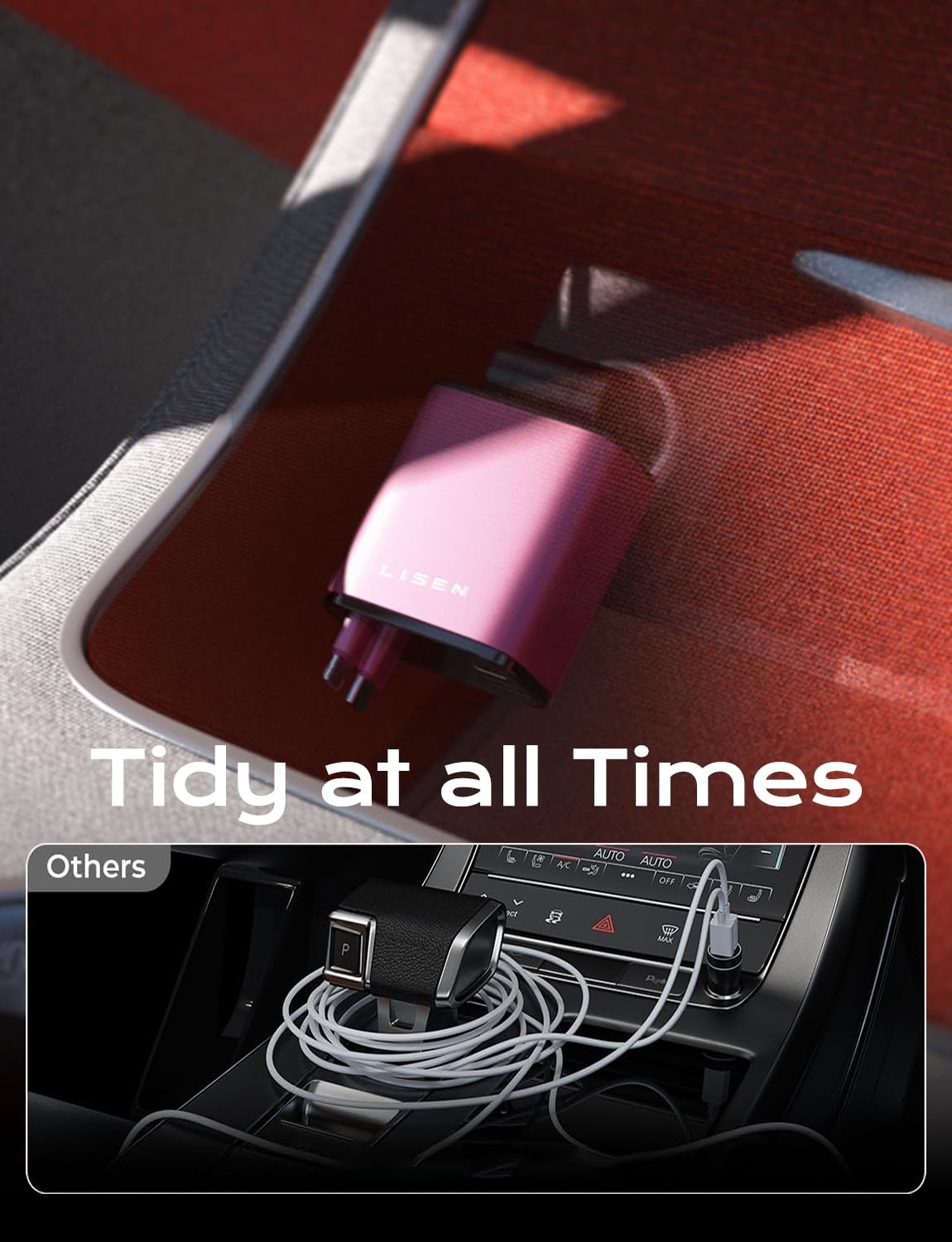 LISEN 4-in-1 Retractable Car Charger – 84W USB-C Fast Charge for iPhone & Samsung