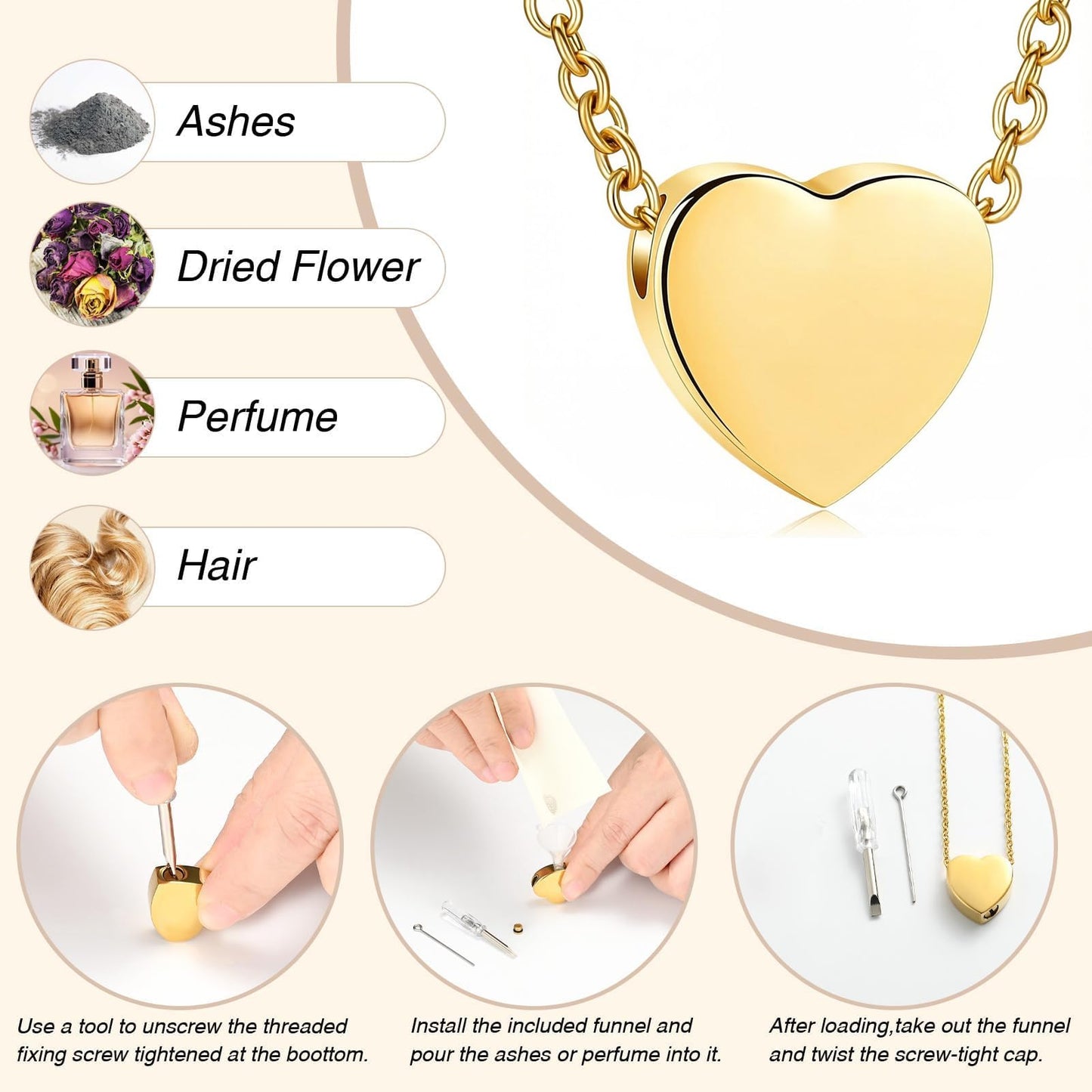 Glass Heart Cremation Urn Necklace – Memorial Keepsake Jewelry for Ashes