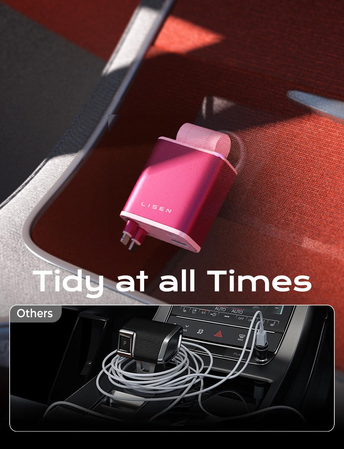 LISEN 4-in-1 Retractable Car Charger – 84W USB-C Fast Charge for iPhone & Samsung