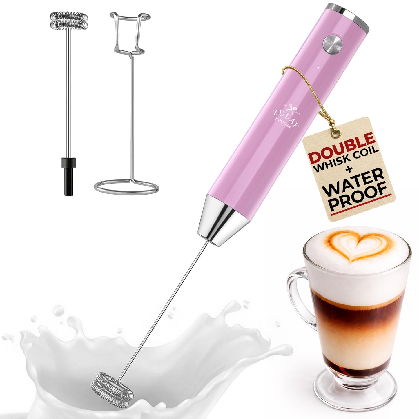 Zulay Milk Boss Frother Wand with Stand & Batteries
