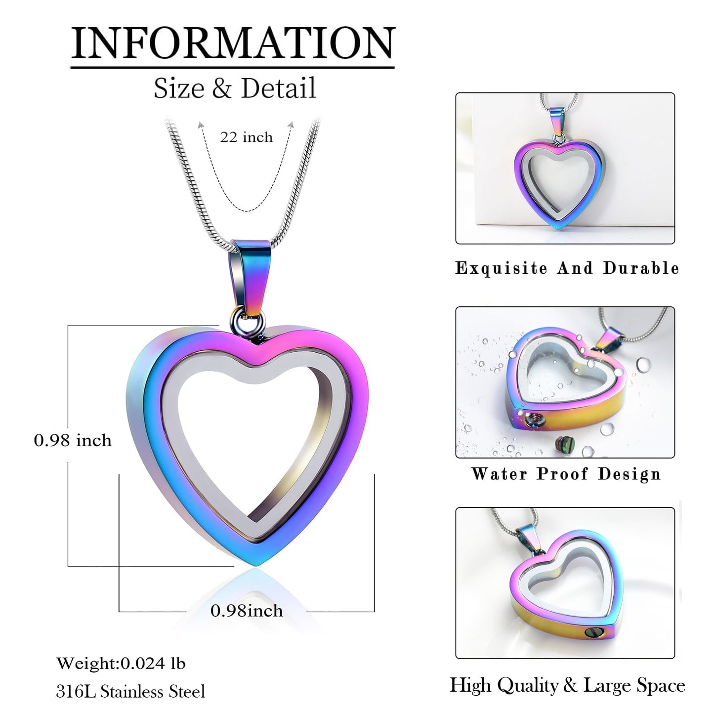 Glass Heart Cremation Urn Necklace – Memorial Keepsake Jewelry for Ashes