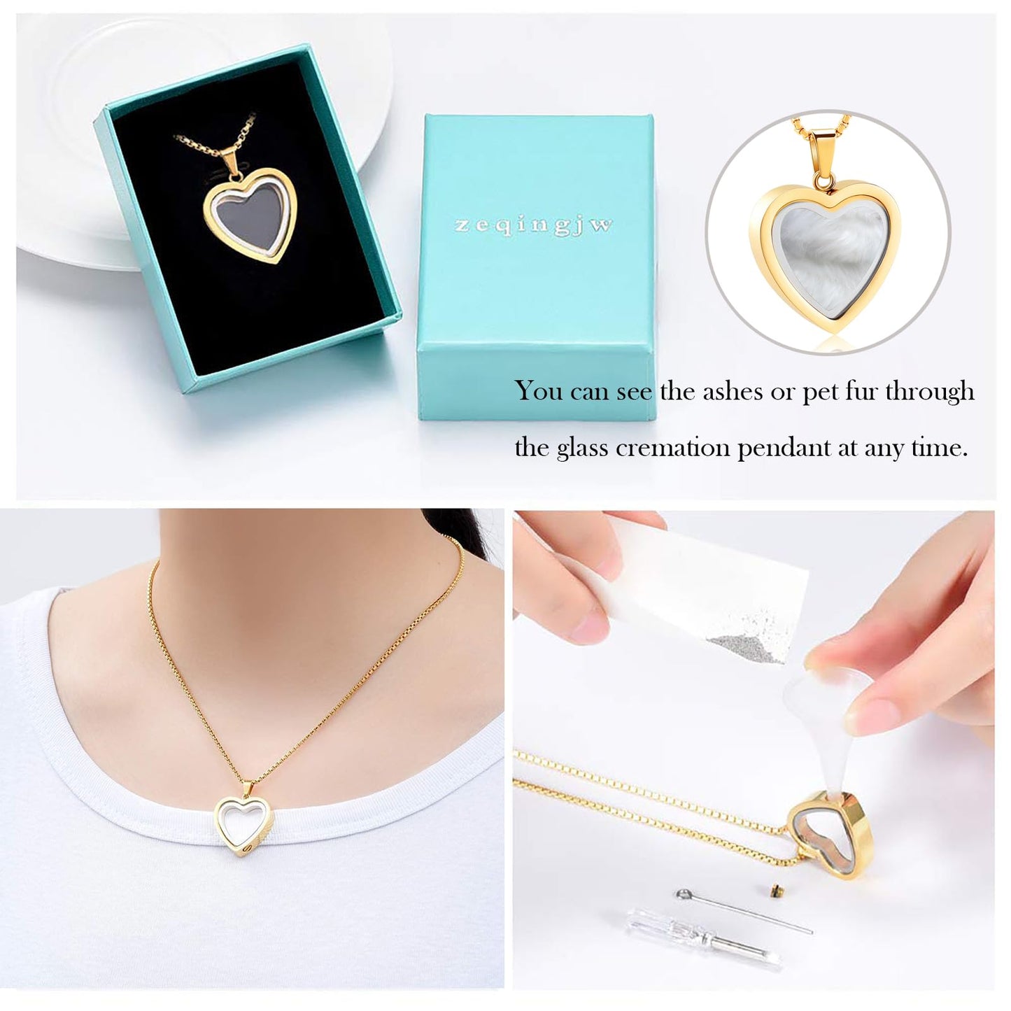 Glass Heart Cremation Urn Necklace – Memorial Keepsake Jewelry for Ashes