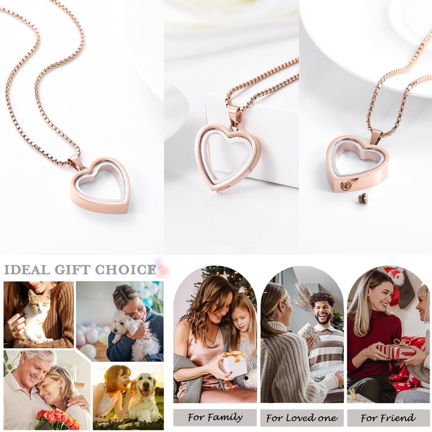 Glass Heart Cremation Urn Necklace – Memorial Keepsake Jewelry for Ashes