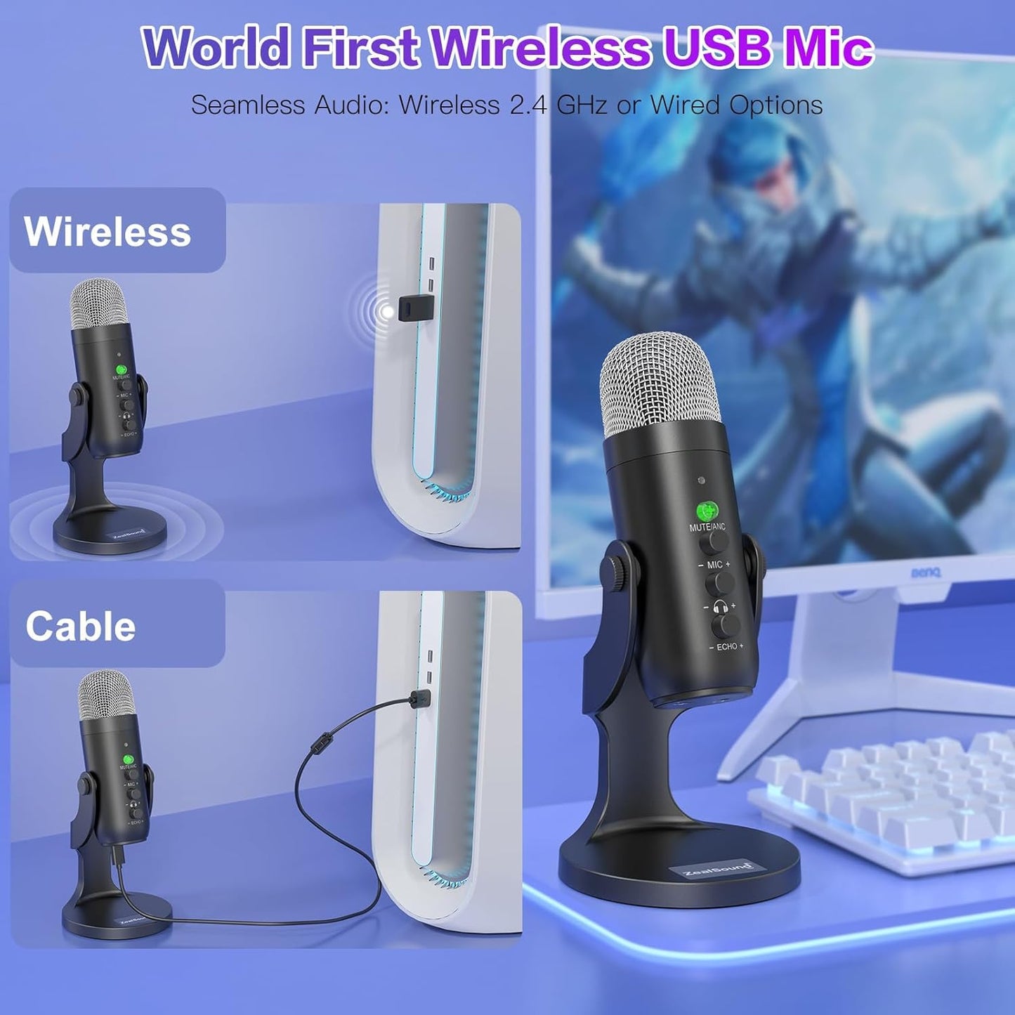 ZealSound Podcast Microphone for PC, Noise Cancellation USB Mic with Gain, Volume Adjustment & Mute Button, Monitoring & Echo, for YouTube, TikTok, Podcasting, Streaming, iPhone, iPad, Android, Mac