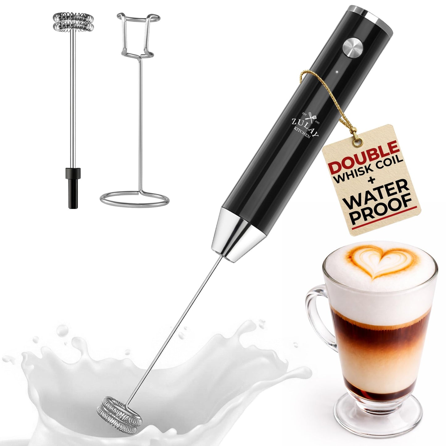Zulay Milk Boss Frother Wand with Stand & Batteries