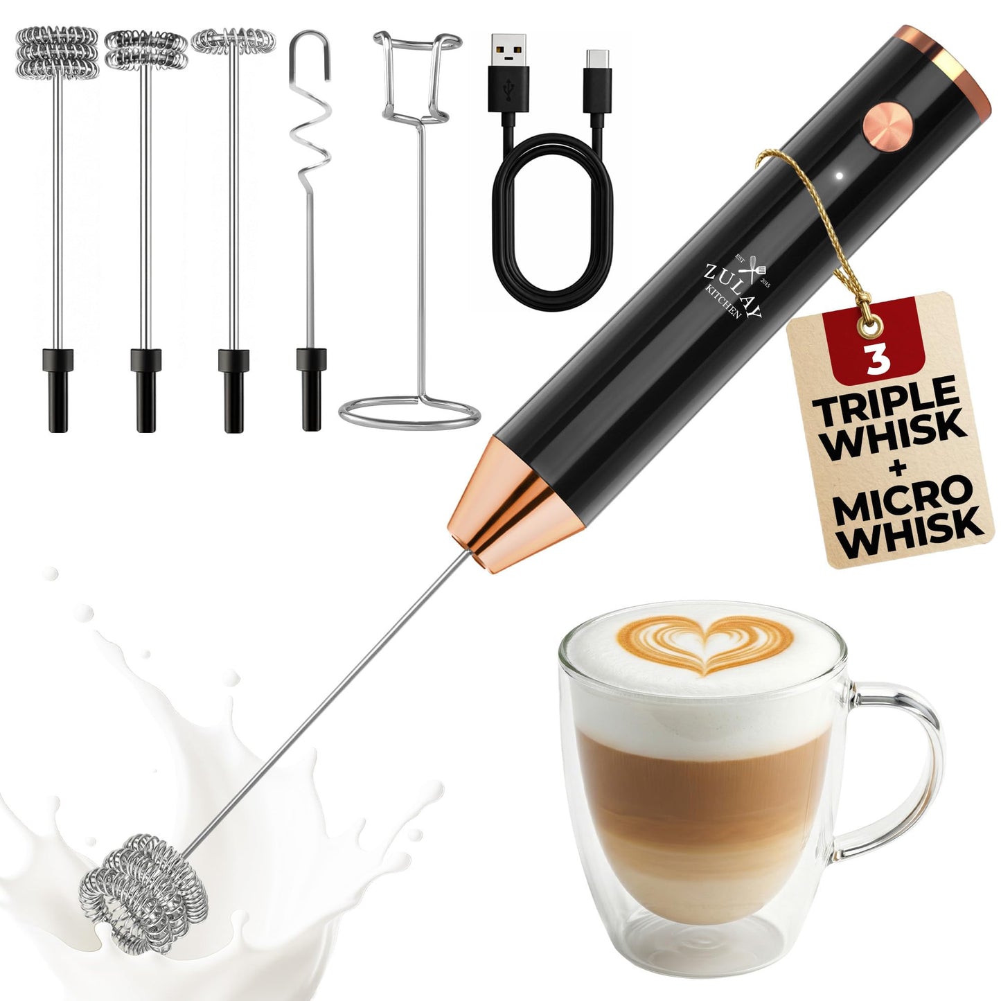 Zulay Milk Boss Frother Wand with Stand & Batteries