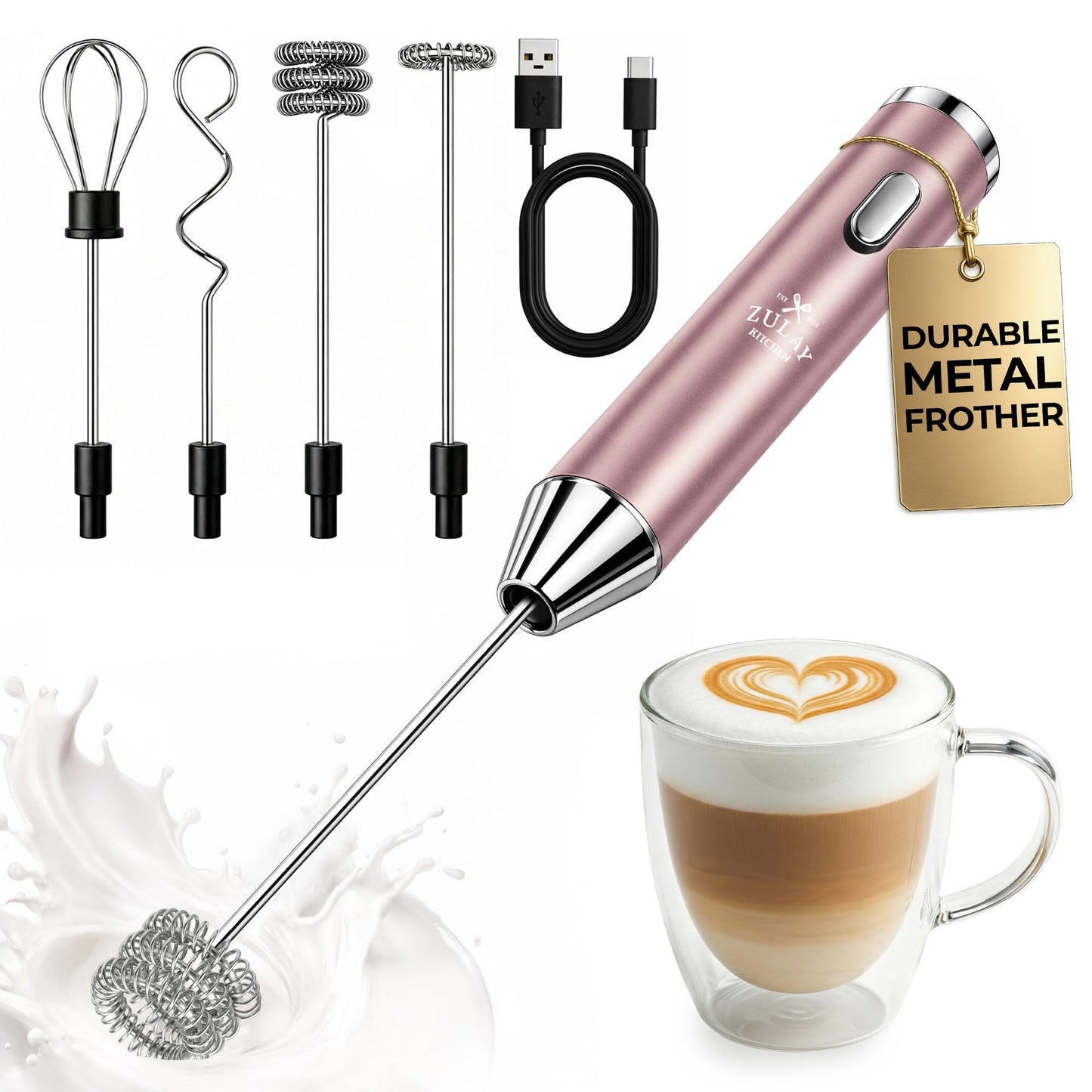 Zulay Milk Boss Frother Wand with Stand & Batteries