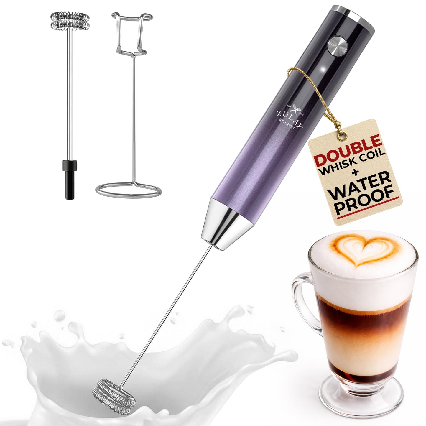 Zulay Milk Boss Frother Wand with Stand & Batteries