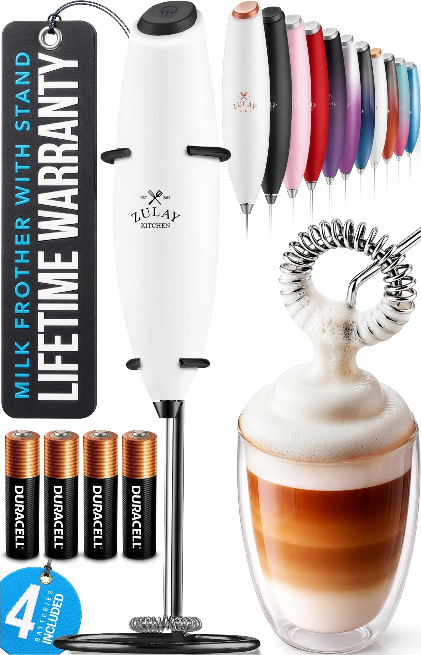 Zulay Milk Boss Frother Wand with Stand & Batteries