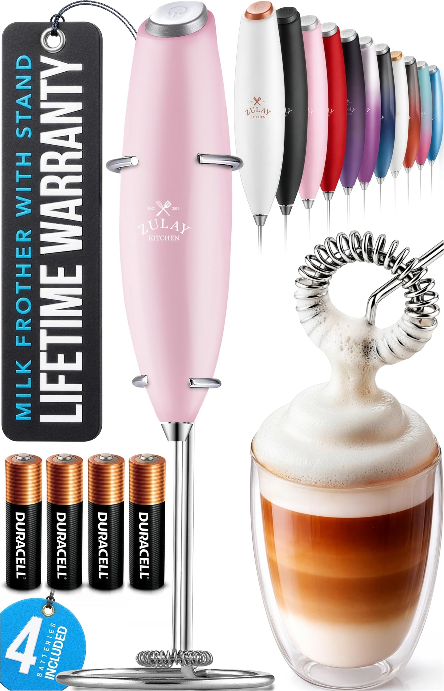Zulay Milk Boss Frother Wand with Stand & Batteries
